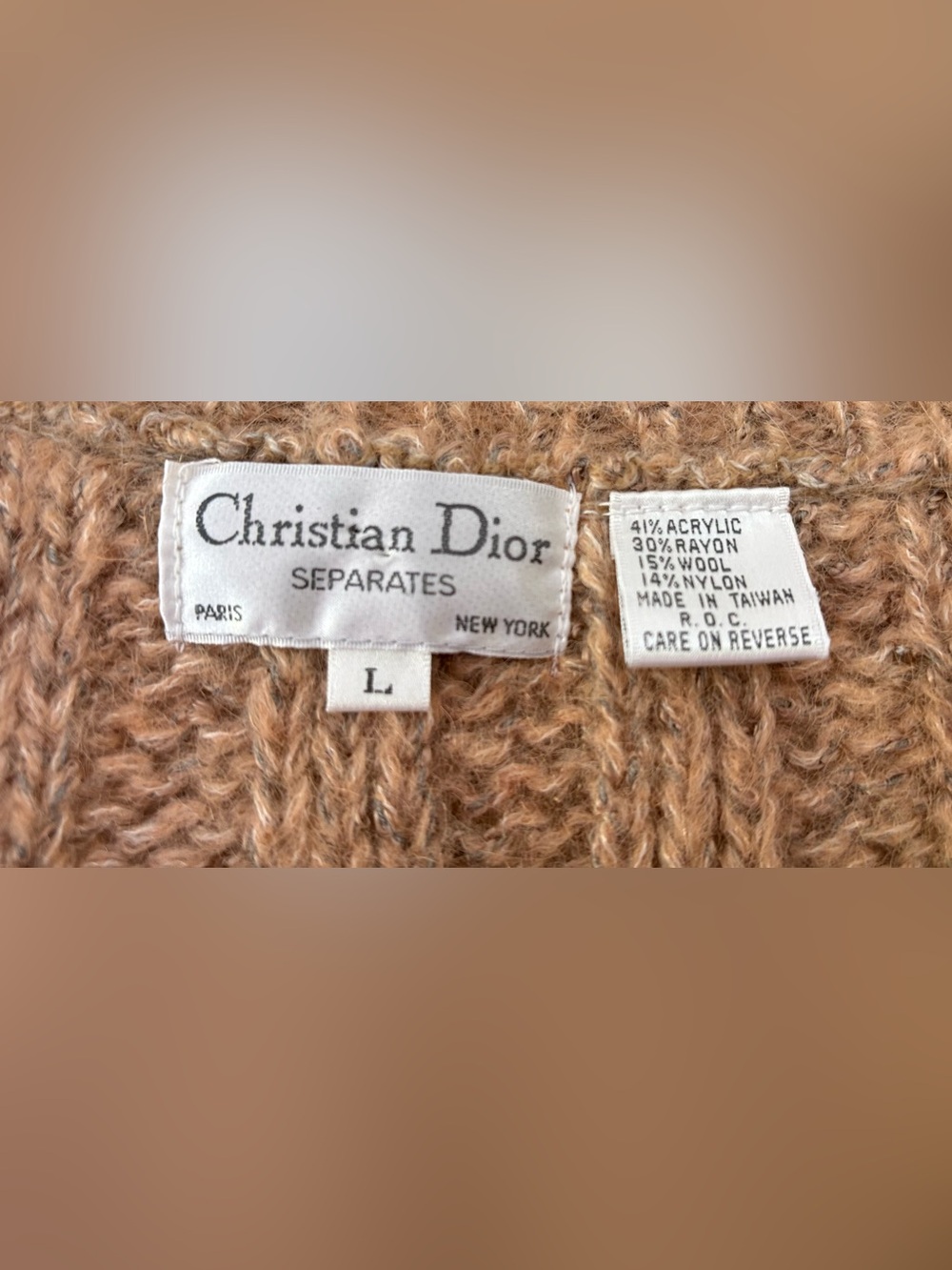 Vintage Christian Dior Separates Camel Ribbed Sweater Vest Wrap Style Wool Blend - Picture 2 of 4
